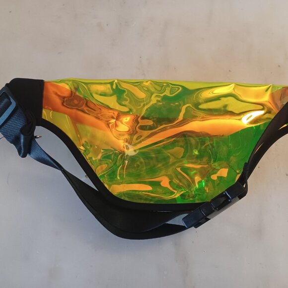Lancome Translucent Yellow Reflective Fanny Pack Belt Bag Double Zip Adjustable - Picture 6 of 7